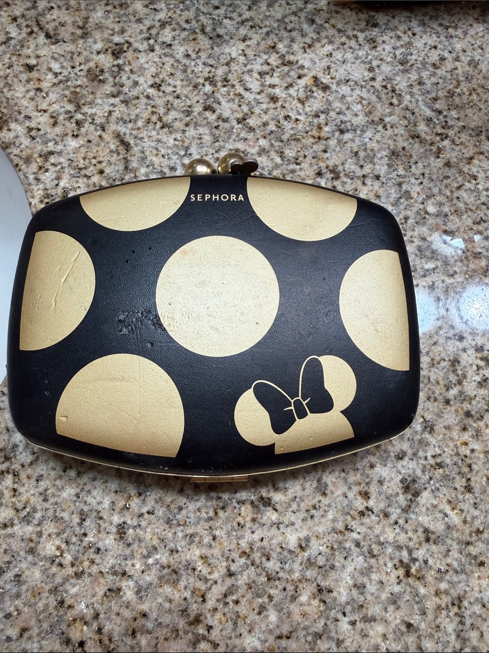 Sephora Black and Gold Polka Dot Minnie Compact Case